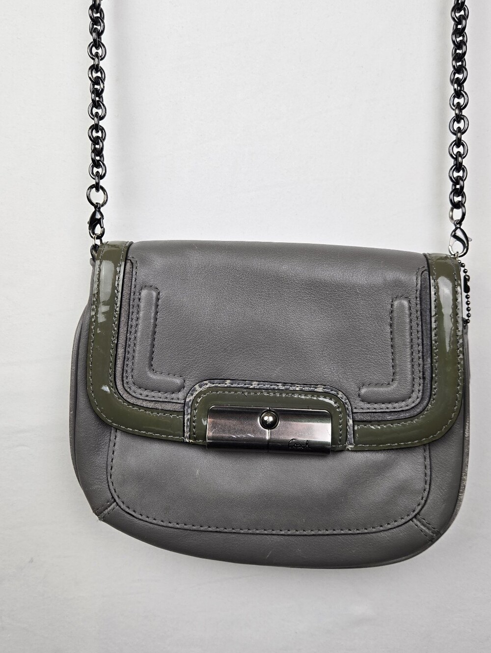 COACH Kristin Spectator Crossbody Small Gray‎ Purse Bag Metal Chain. Flaws